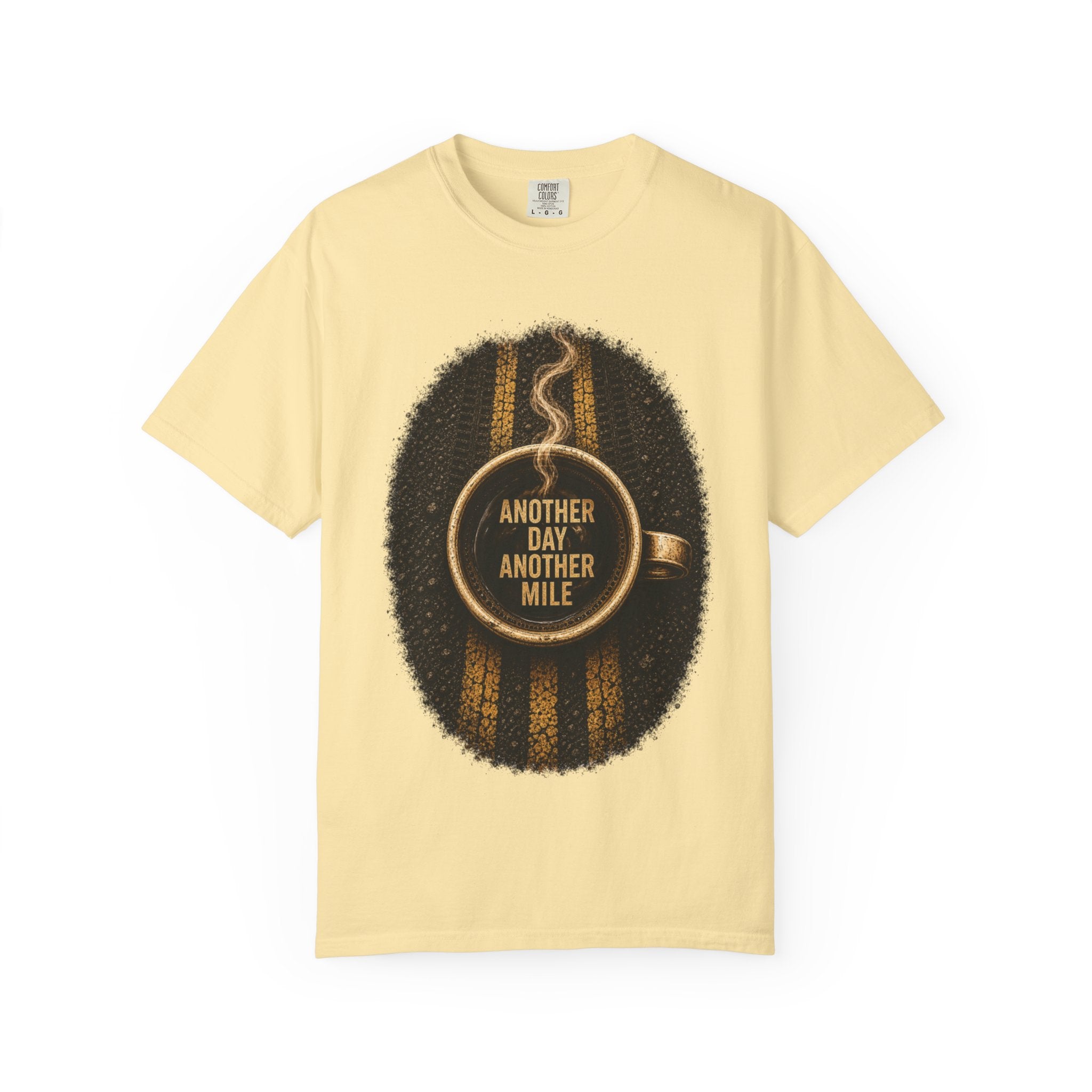Another Day Another Mile T-shirt | Running Coffee Cup Road Stripe Design