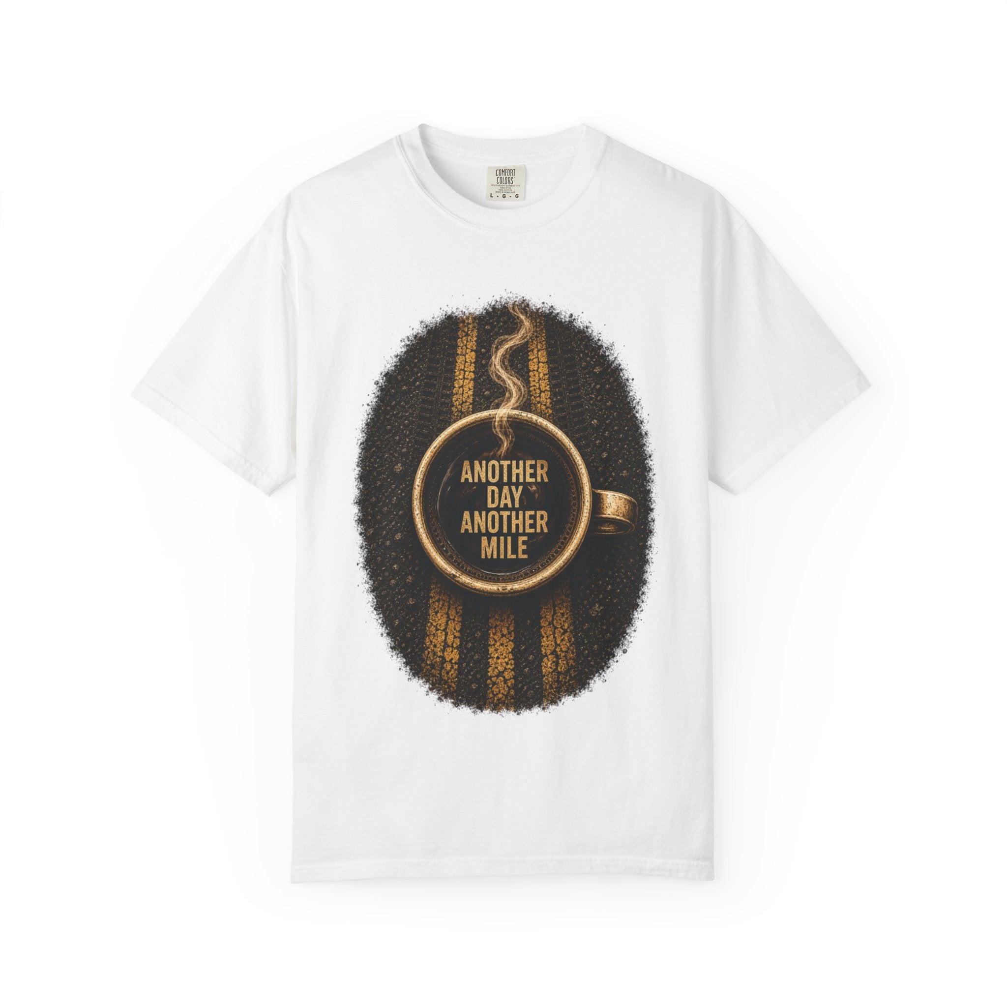 Another Day Another Mile T-shirt | Running Coffee Cup Road Stripe Design