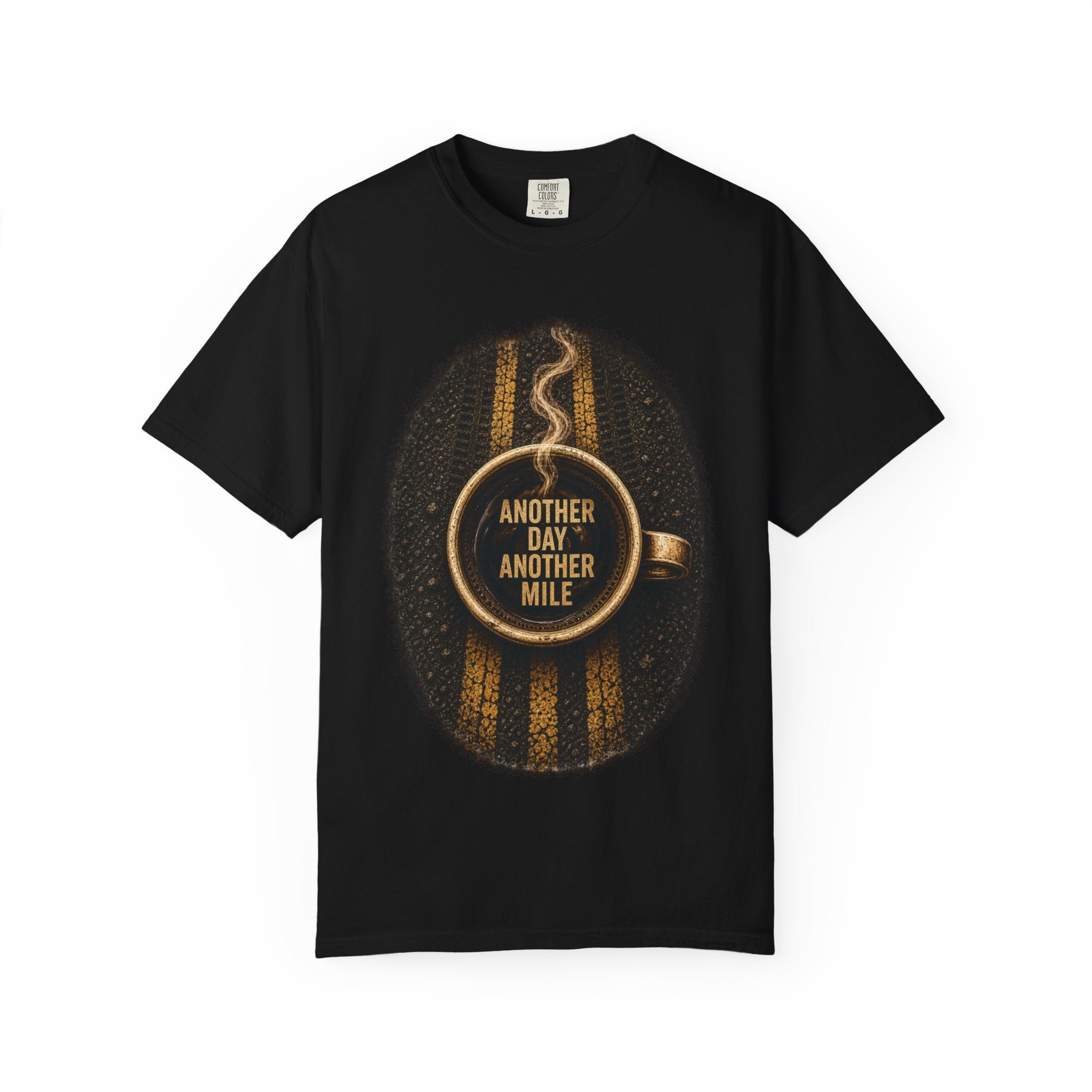 Another Day Another Mile T-shirt | Running Coffee Cup Road Stripe Design