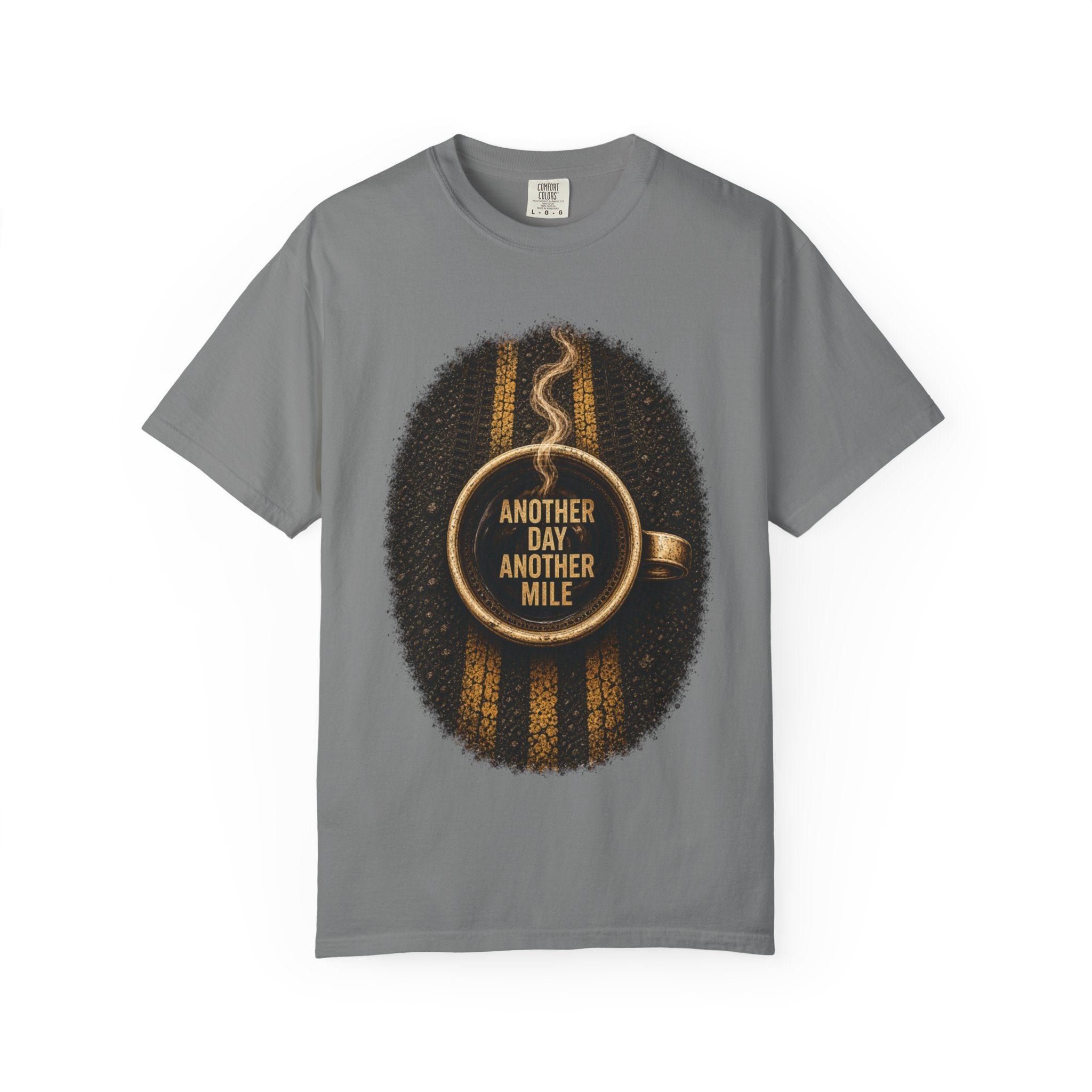 Another Day Another Mile T-shirt | Running Coffee Cup Road Stripe Design