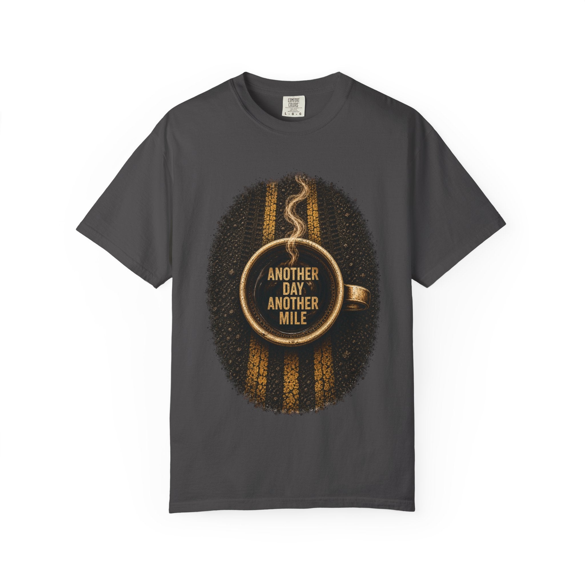Another Day Another Mile T-shirt | Running Coffee Cup Road Stripe Design