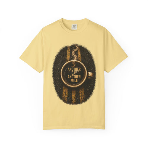 Another Day Another Mile T-shirt | Running Coffee Cup Road Stripe Design